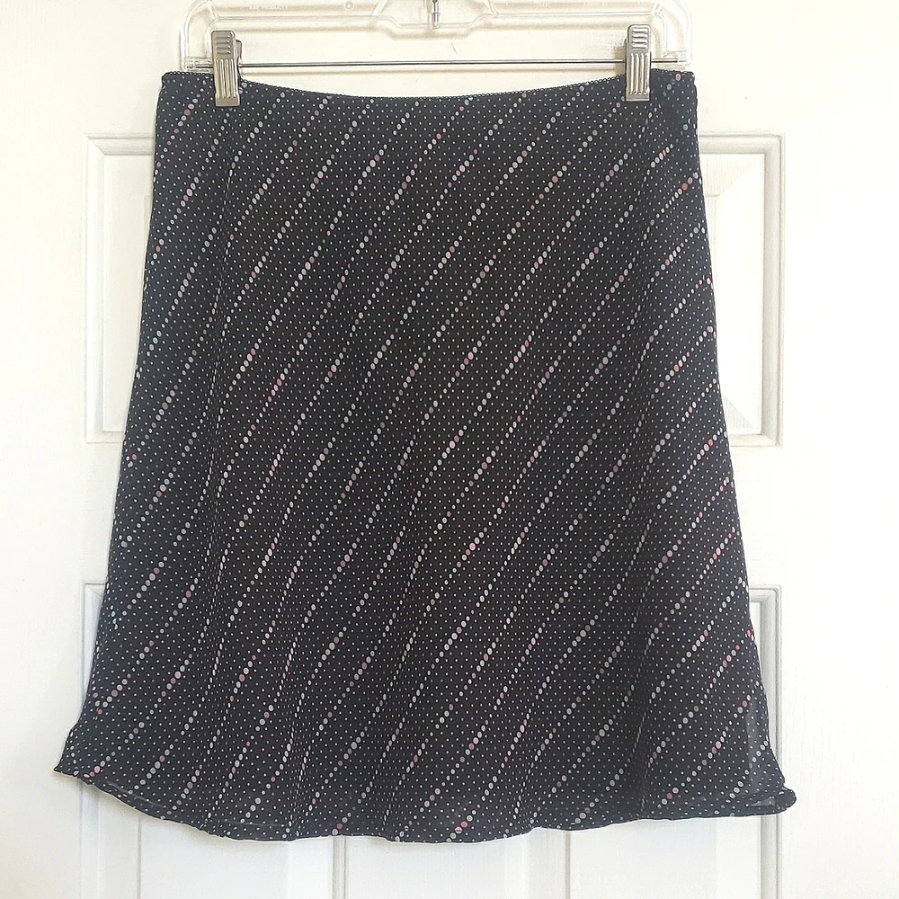 Vintage 90's Polka Dot Slip Skirt Black Pastel A‑Line Sheer Lined Retro | SMALL